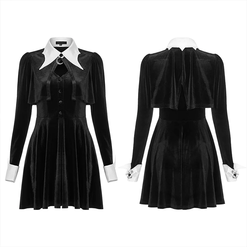 2020 Dark bat white collar little black gothic dress - Image 4