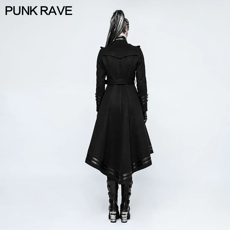Asymmetry Worsted Long Punk Coat Women Black Military Uniform - Image 3