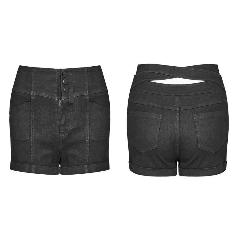 Back Cross Hollow Denim Tight Shorts Pants For Women - Image 4