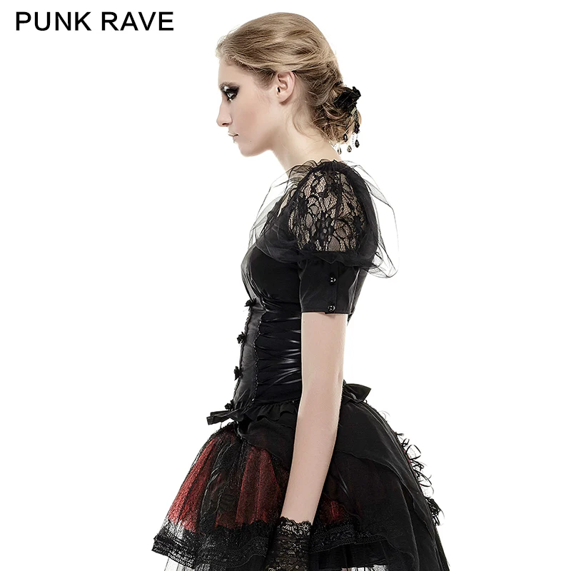 Black Elastic Pastoral Style Gothic Shirts Lace Lolita Blouse - Image 2