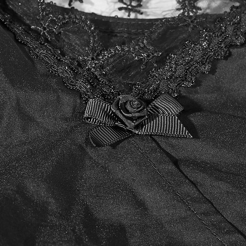 Black Elastic Pastoral Style Gothic Shirts Lace Lolita Blouse - Image 5