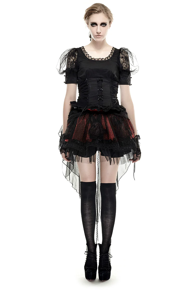 Black Elastic Pastoral Style Gothic Shirts Lace Lolita Blouse - Image 6