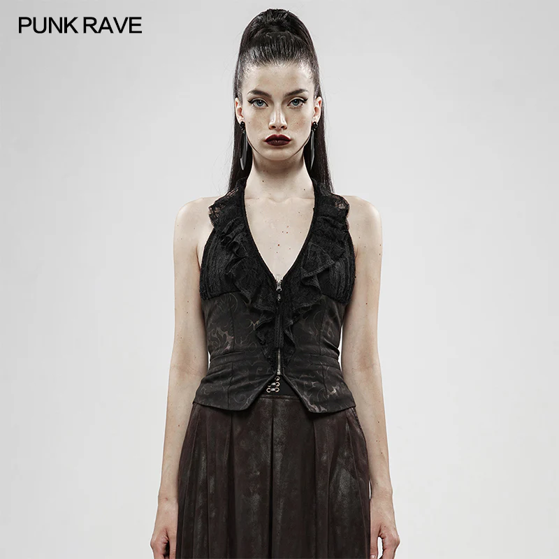 Black Gold Dark Flower Hanging Neck Lace Vest
