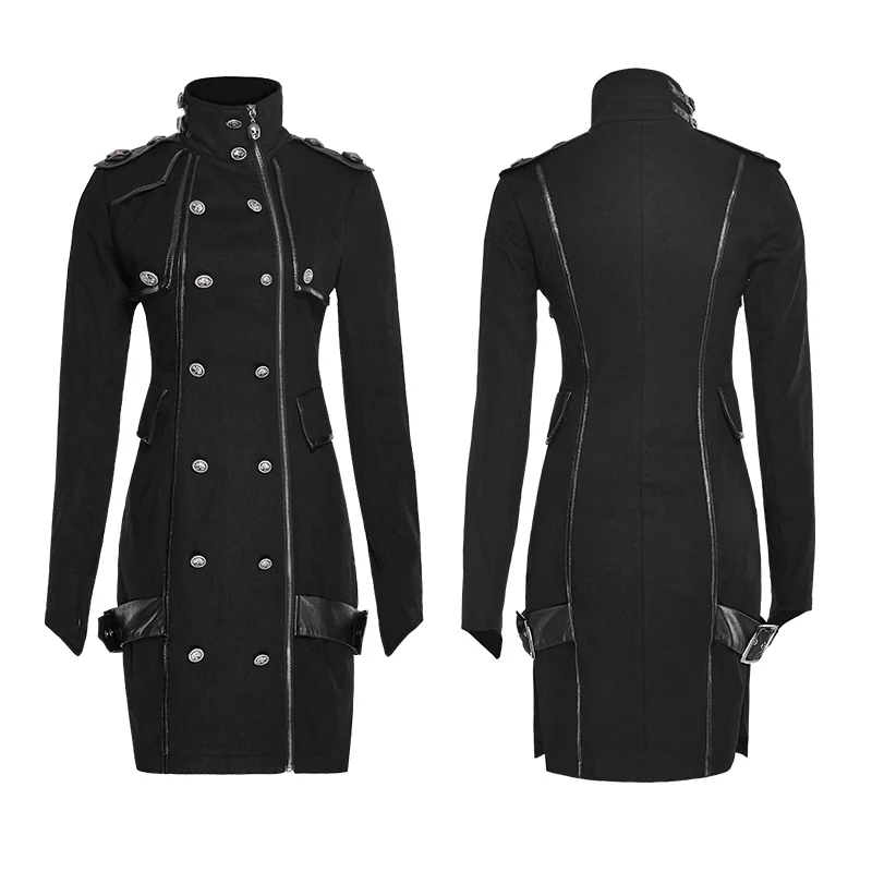Black High Collar Long Sleeves Skinny Military Punk Dress - Image 4