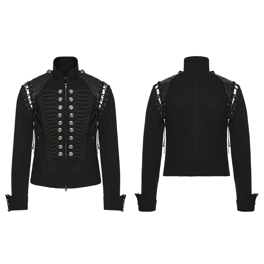 Black Rugged Denim Punk Jacket For Men With Removable Sleeves - Image 10