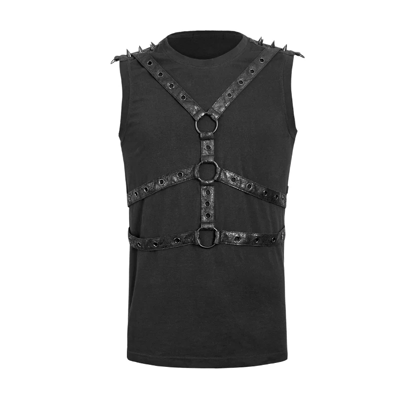 Black Sleeveless Stripe Tank Tops Punk Vest For Men - Image 4