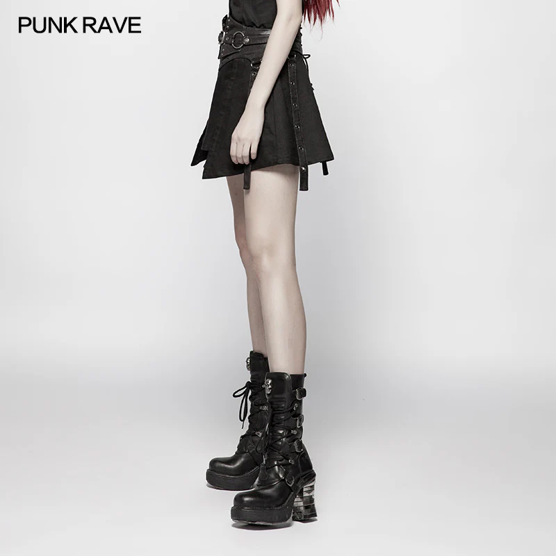 Black Twill Weave Punk Girdle Half Skirt - Image 2