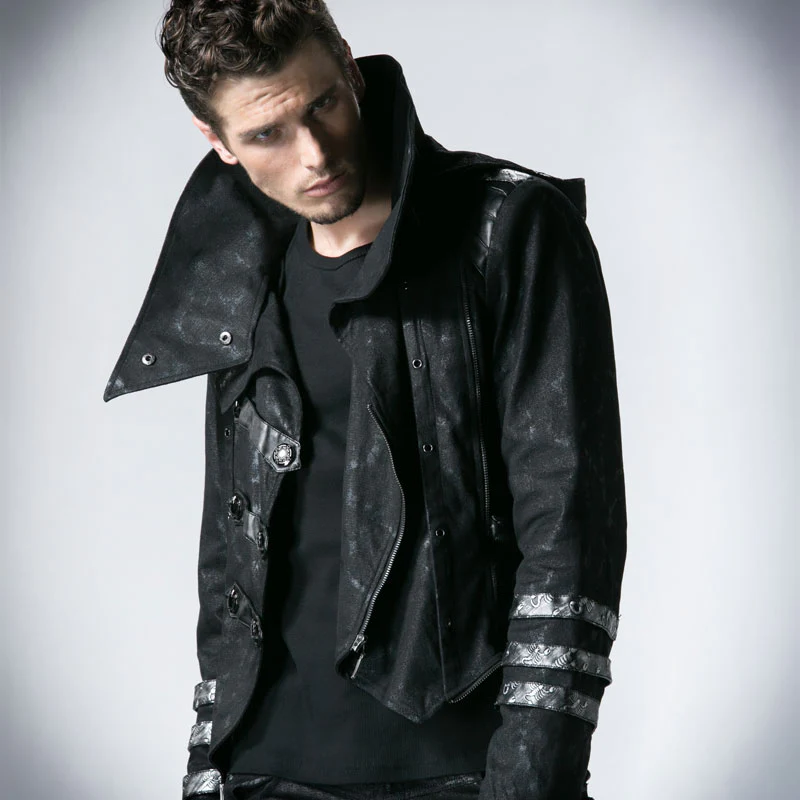 Black Winter High Collar Long Rock Punk Coat - Image 9