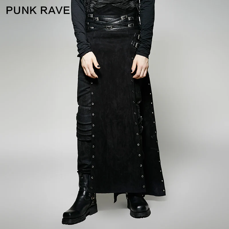 Black Wool Leather Spanking Split Punk Skirt - Image 6