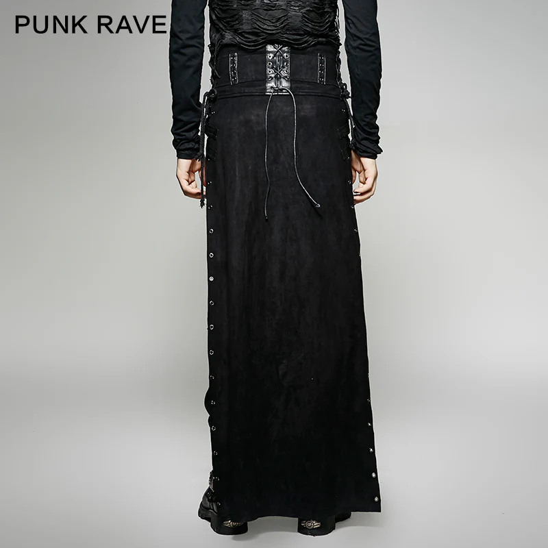 Black Wool Leather Spanking Split Punk Skirt - Image 8