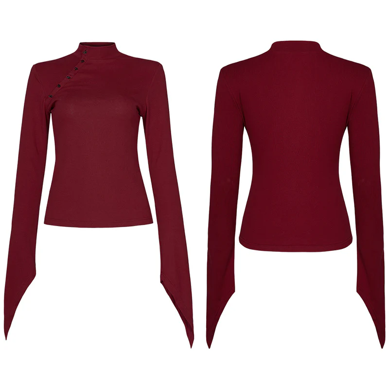 Collor padded shoulders Slim long sleeve t-shirt - Image 9