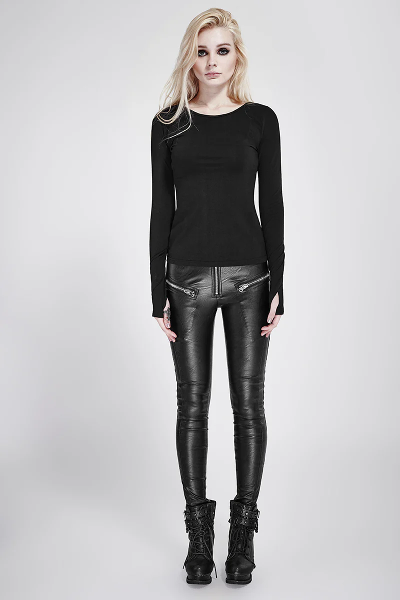 Comfortable Elastic Cotton Knitted Punk T-shirt Dark Skinny Punk Top - Image 6