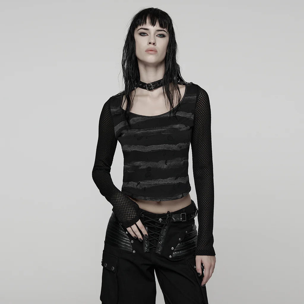Cool Striped Tattered Punk T-shirt - Image 12