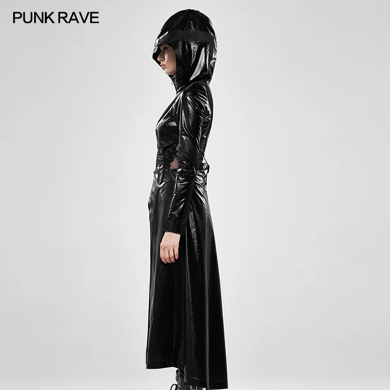 Cosmic Warrior Glossy Hollow Detachable Hem Medium-length Coat - Image 2