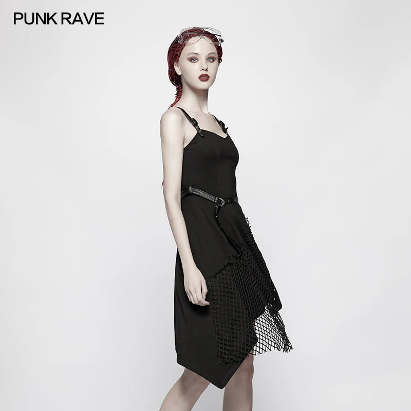 Daily Dark Punk Spaghetti Straps Asymmetrical Mesh Dress - Image 2