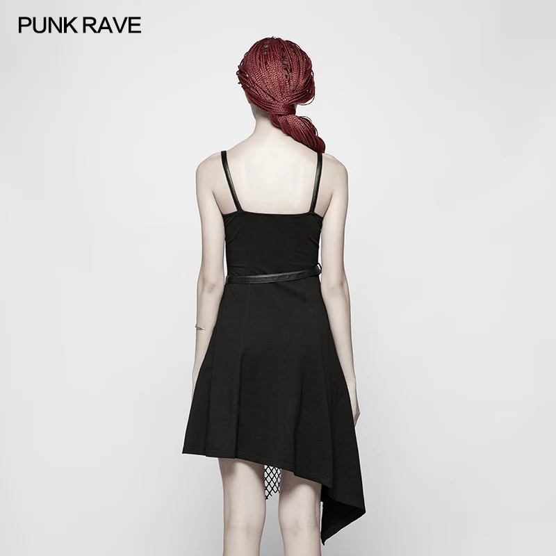 Daily Dark Punk Spaghetti Straps Asymmetrical Mesh Dress - Image 3