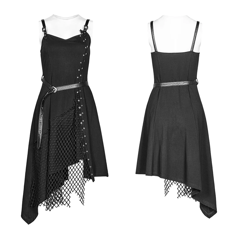 Daily Dark Punk Spaghetti Straps Asymmetrical Mesh Dress - Image 4