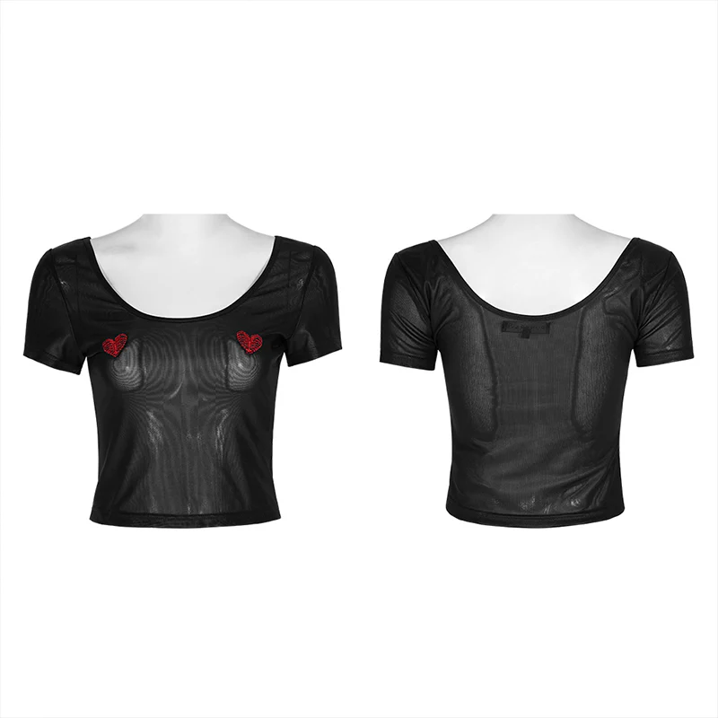 Daily peach heart paste cloth mesh t-shirt - Image 4
