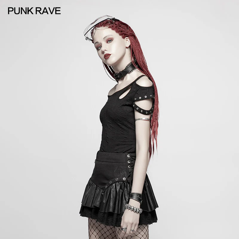 Daily Punk Short Sleeve T-shirt With Eyelets Decoration - Image 2
