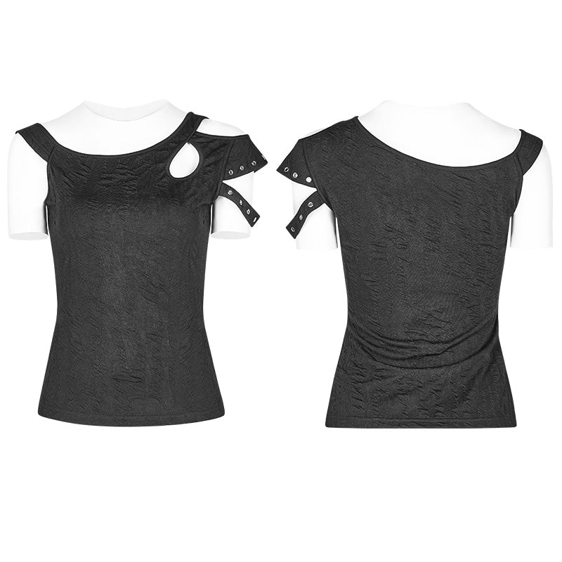 Daily Punk Short Sleeve T-shirt With Eyelets Decoration - Image 4