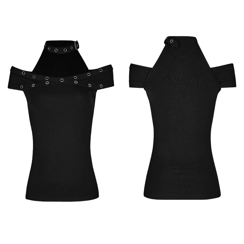 Dark Black "x" Type Slim Punk T-shirts - Image 4