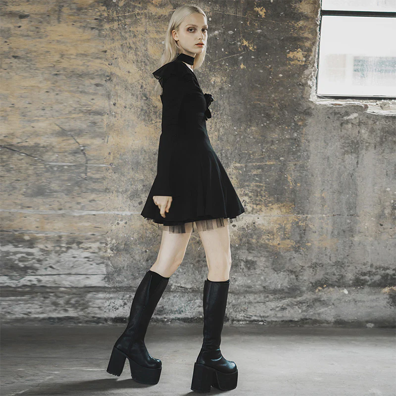 Dark falbala lashing back dress - Image 3