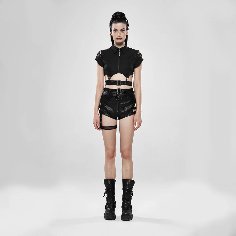 Dark Girl Hollow-out Metal Zipper Shirt - Image 2