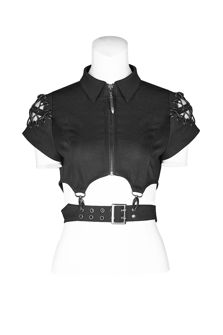 Dark Girl Hollow-out Metal Zipper Shirt - Image 3
