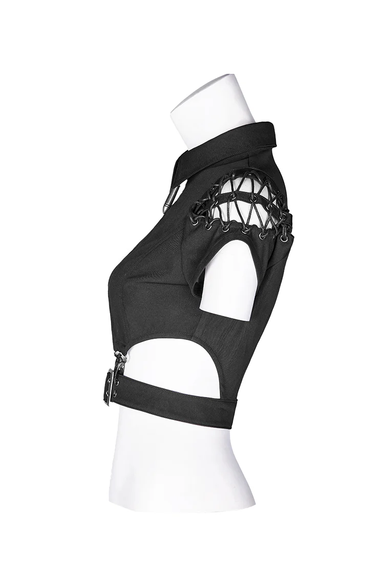 Dark Girl Hollow-out Metal Zipper Shirt - Image 4
