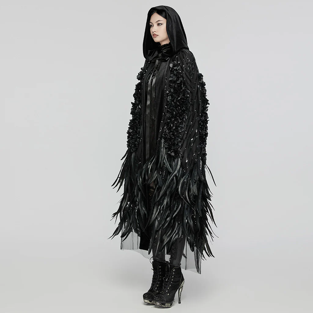 Dark Goth Gorgeous Feather Cloak - Image 2