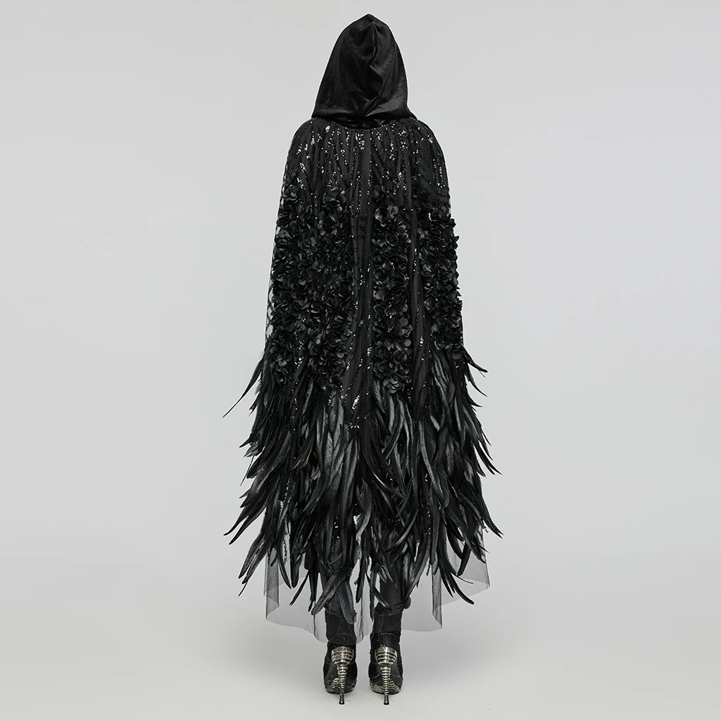 Dark Goth Gorgeous Feather Cloak - Image 4