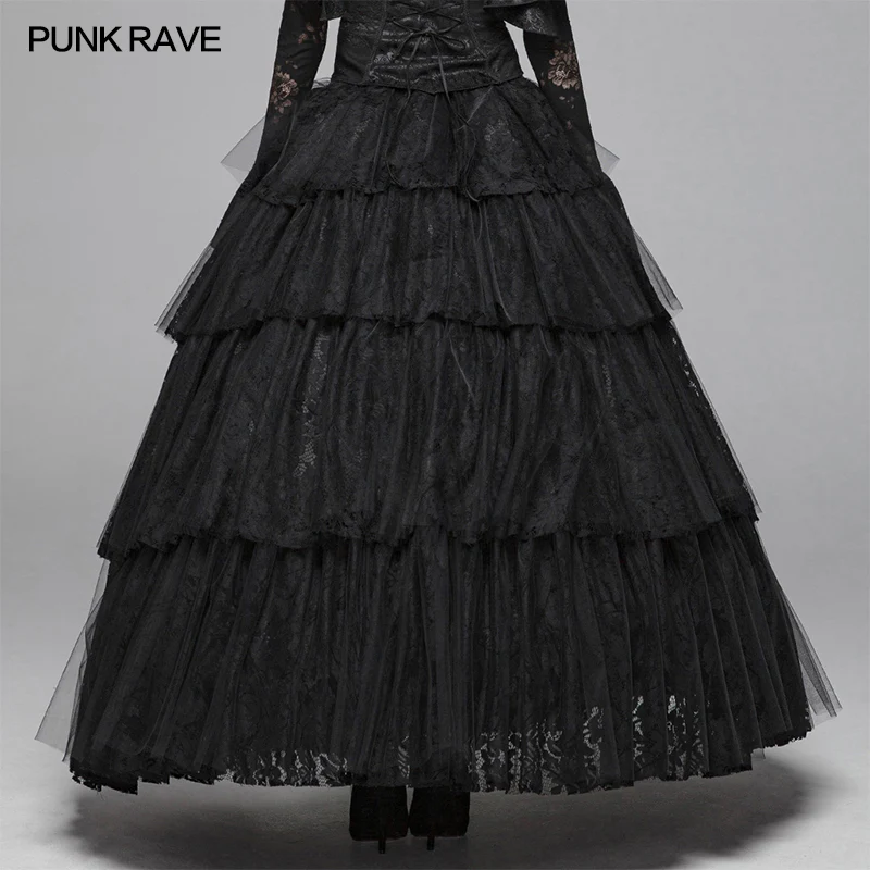 Dark Gothic Long Lace Tiered Skirt Ball Gown Dress - Image 3