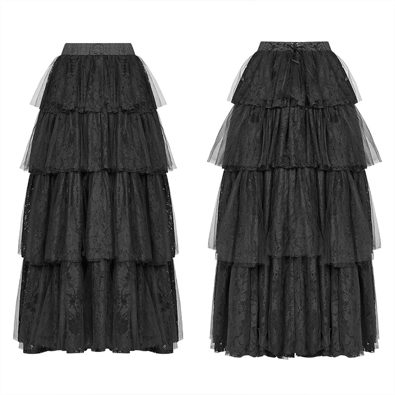 Dark Gothic Long Lace Tiered Skirt Ball Gown Dress - Image 4