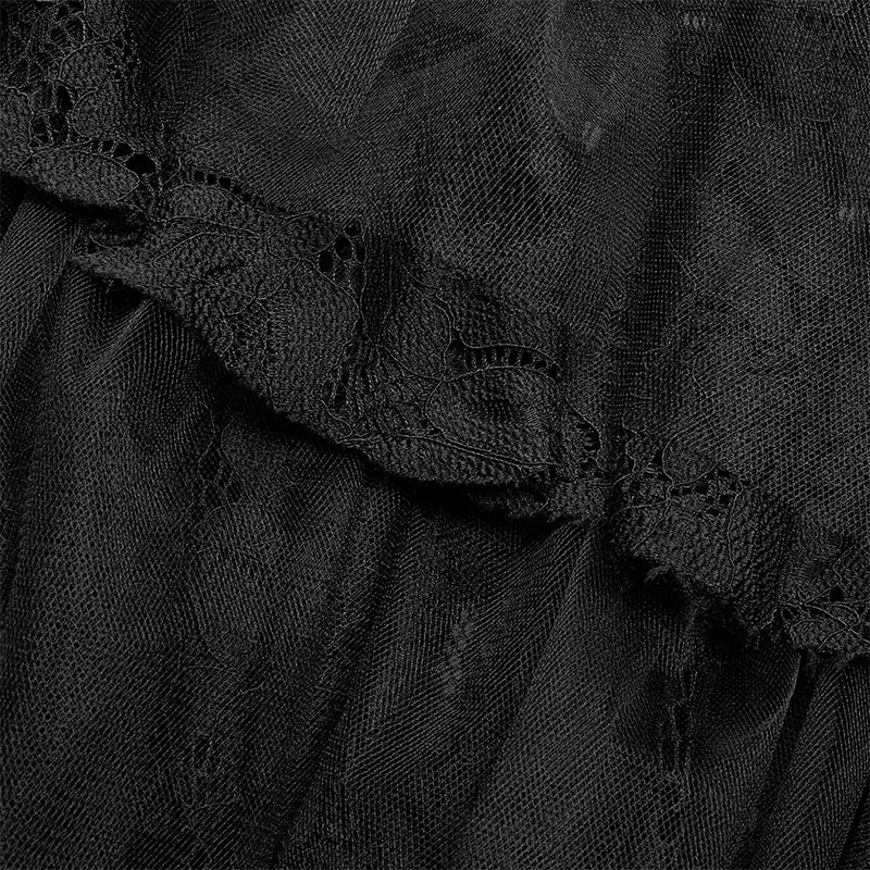 Dark Gothic Long Lace Tiered Skirt Ball Gown Dress - Image 5