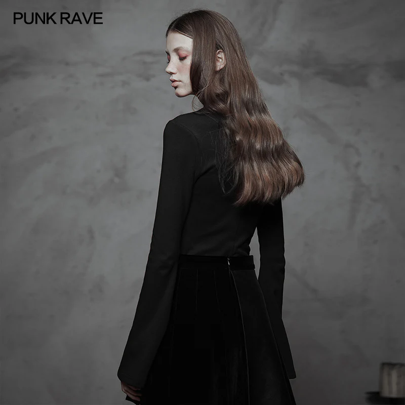Dark High Collar "Witch" Trumpet Sleeve Knitted Top - Image 3