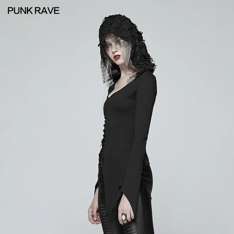 Dark Hooded Asymmetric Long Sleeve T-shirt - Image 2