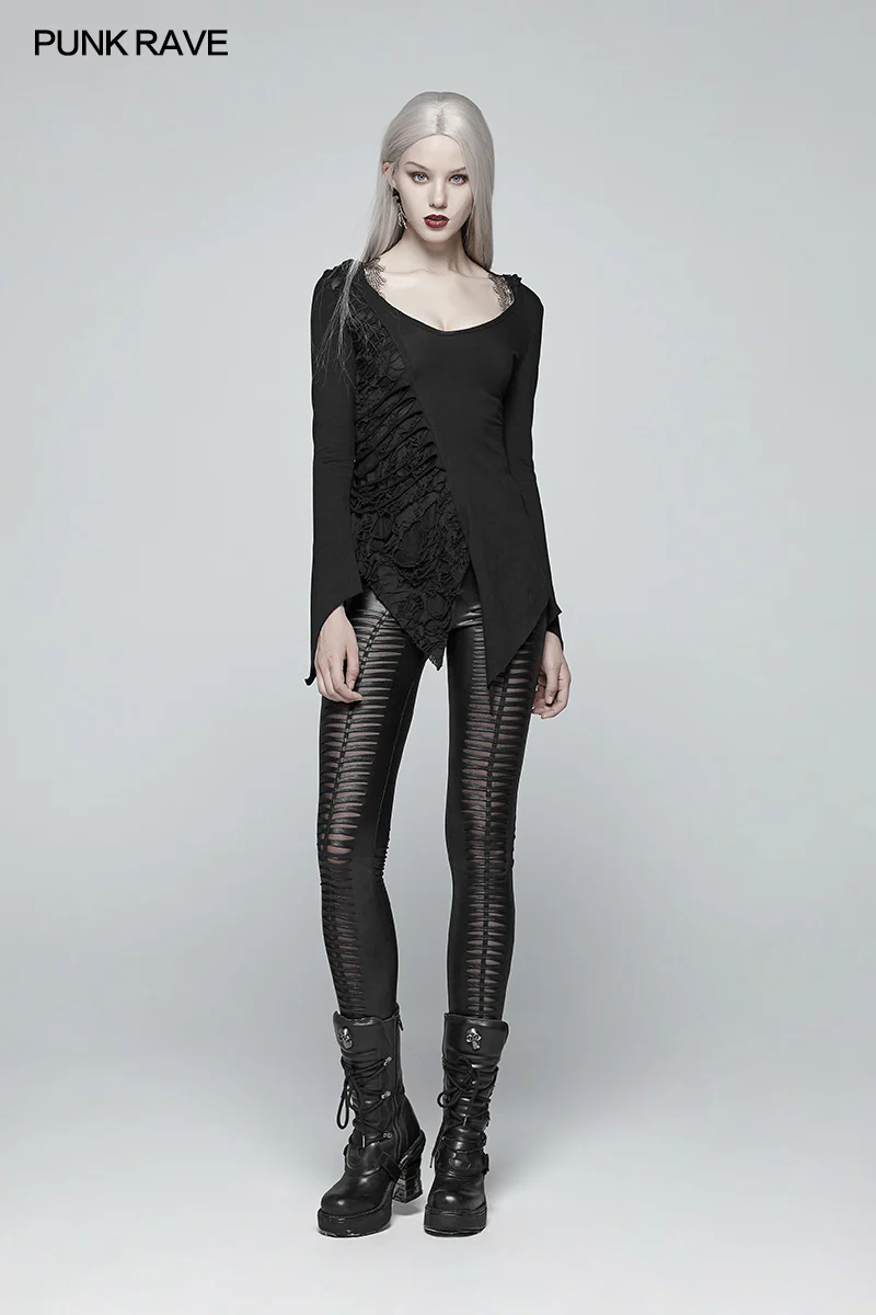 Dark Hooded Asymmetric Long Sleeve T-shirt - Image 4
