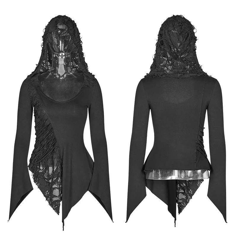 Dark Hooded Asymmetric Long Sleeve T-shirt - Image 5