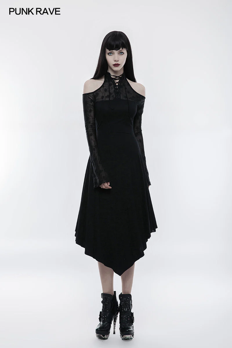 Dark Lace Spliced Sexy Off Shoulder Gothic Dress - Image 6