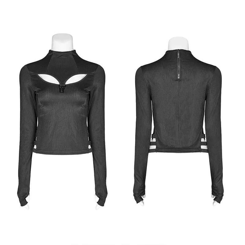 Dark Legends Large V-neck Hollow Long Sleeve T-shirt - Image 4