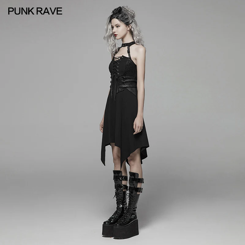 Dark Punk Halter Neck Short Dress - Image 2
