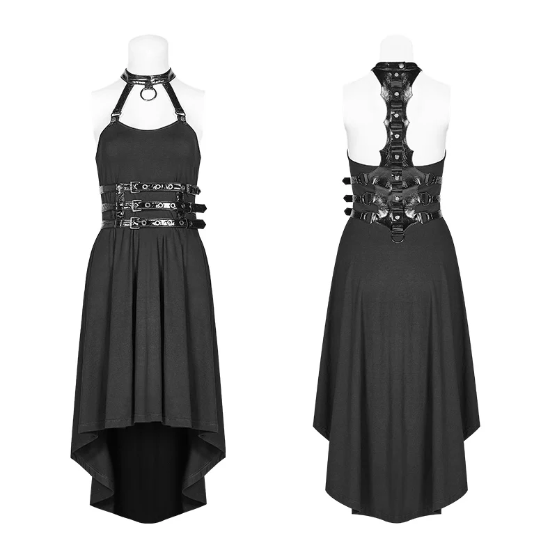 Dark Punk Halter Neck Spine Shaped High Low Dress - Image 4