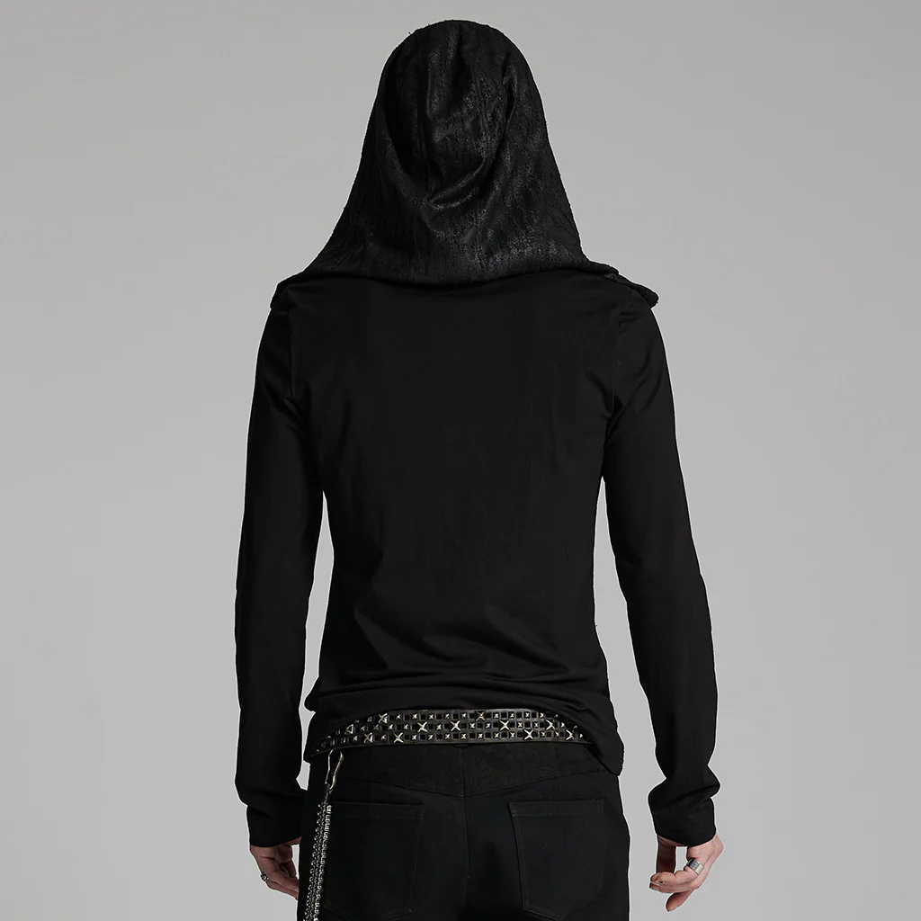 Dark hooded cross overlapping T-shirt - Image 3