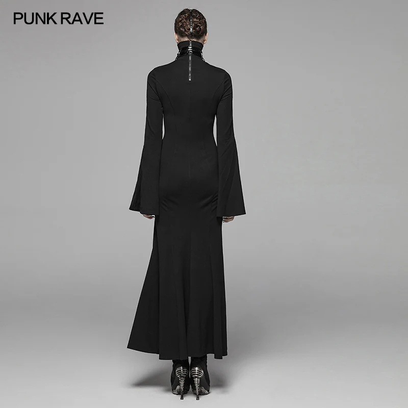 Dark Punk High Collar Cross Decoration Long Dress With A Mask - Image 3