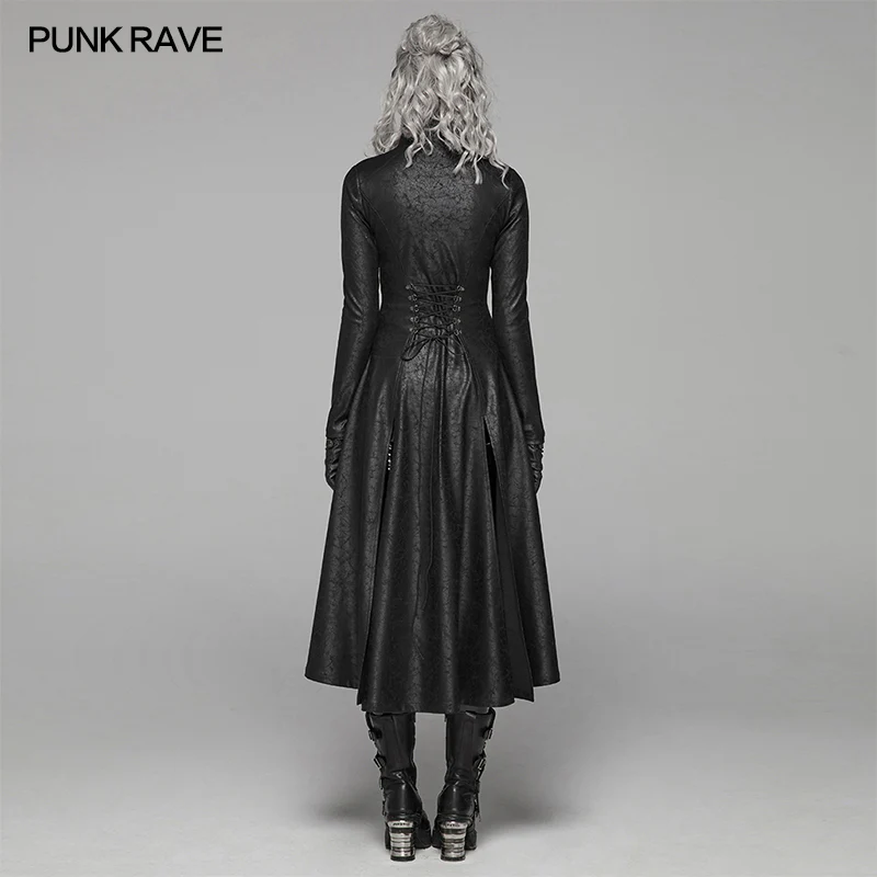 Dark Punk Slit Long Coat With Metal Double-head Zipper - Image 3