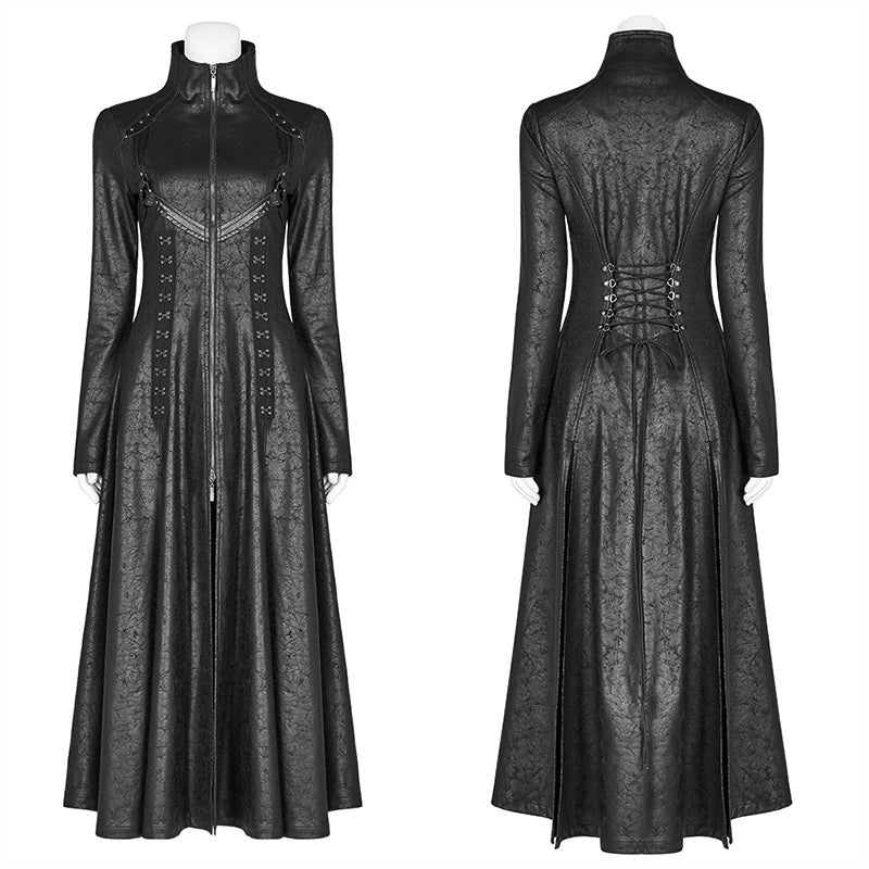 Dark Punk Slit Long Coat With Metal Double-head Zipper - Image 4