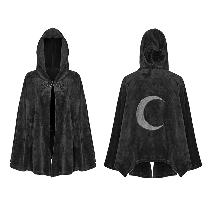 Dark Velvet Embroidered Cloak Jacket With Moon Design - Image 4