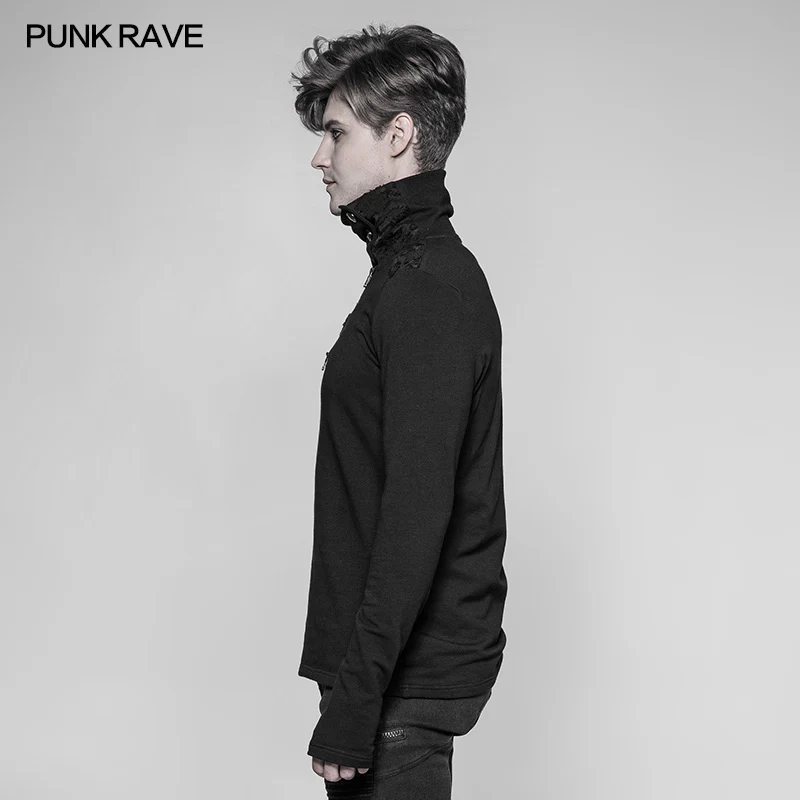 Decadent Punk S-shaped Zipper Knitting T-shirt Personality Mosaic High Collar Sweater - Image 2