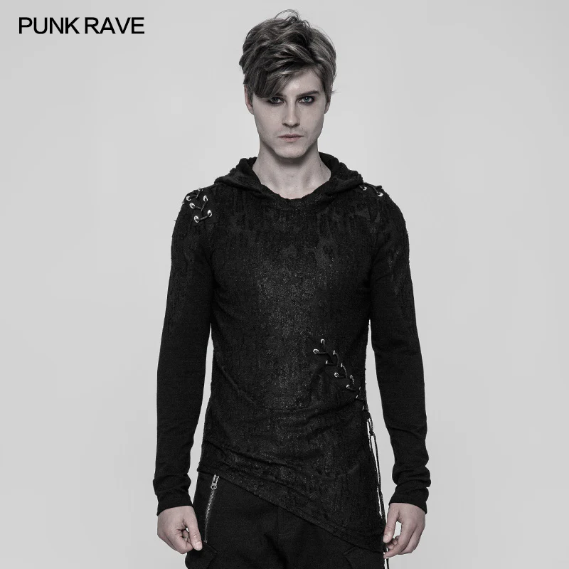 Diablo Assassin Punk Hooded T-shirt Asymmetric Personality Top For Men