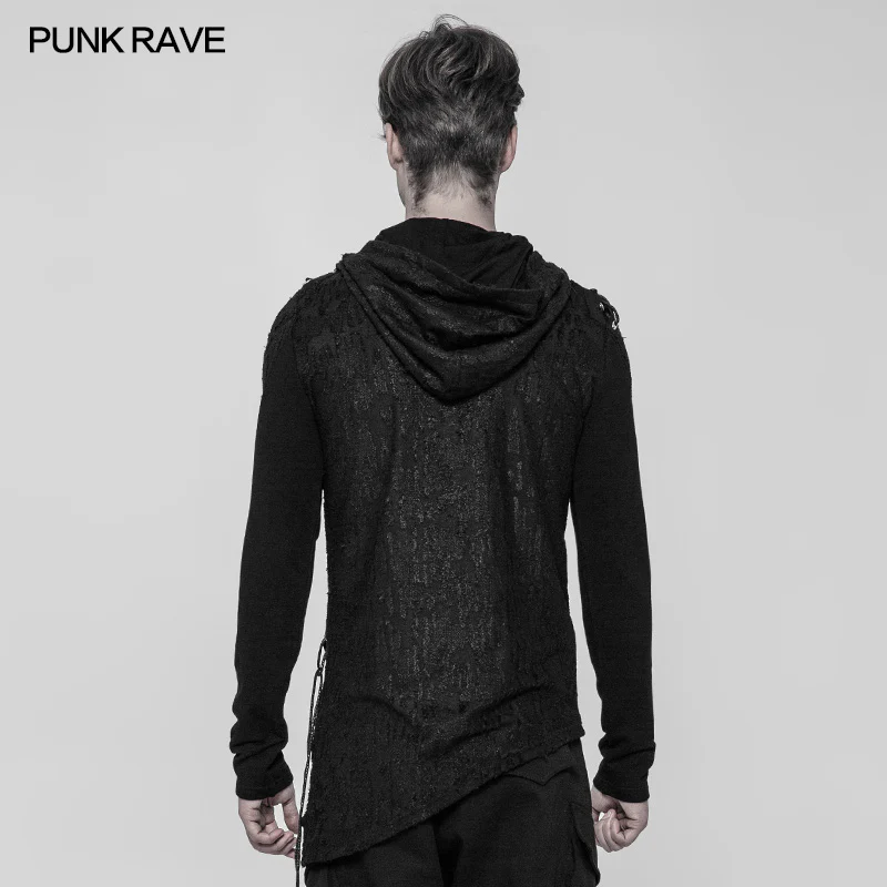 Diablo Assassin Punk Hooded T-shirt Asymmetric Personality Top For Men - Image 3